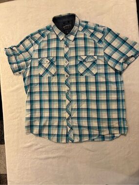 American Rag Plaid Short-Sleeve Button-Down Shirt - Teal, Blue & White